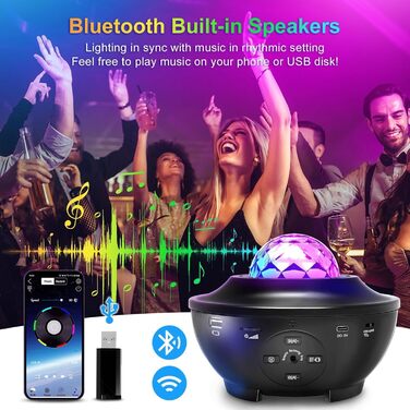 Нічник проектора Dienmern Galaxy Star з Bluetooth, музикою, таймером - подарунок для прикраси