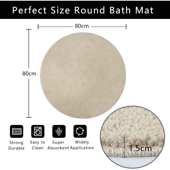 Килимок для ванної кімнати Famibay: набір з 3 частин, антиковзаюча, м'яка, швидковисихаюча, 80x80 см, бежевий