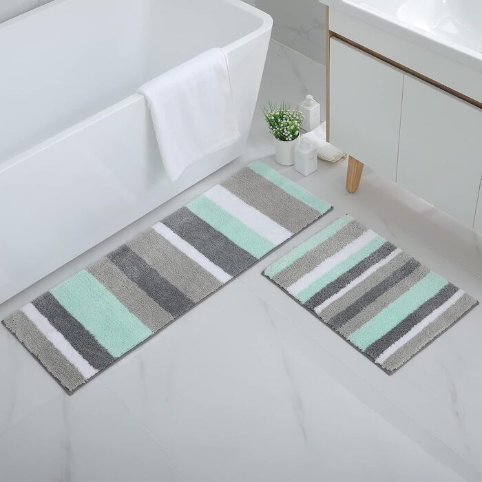 Набір килимків для ванної кімнати Homaxy (2 шт.) з мікрофібри, 40x60 см + 40x120 см, зелено-сірий. Вбираючі, м'які, з високим ворсом