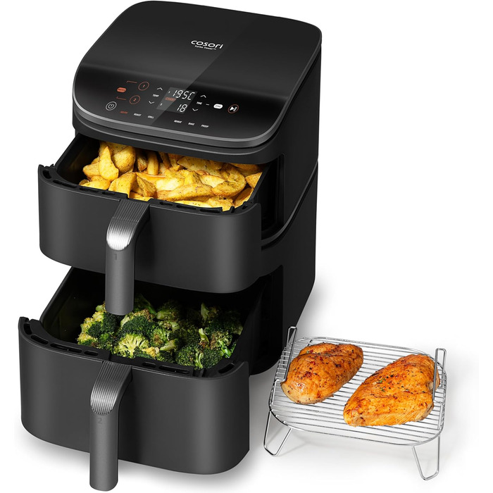 Фритюрниця без олії COSORI з 2 камерами, 10.8 л, срігау, з рецептами та нержавіючою сталлю