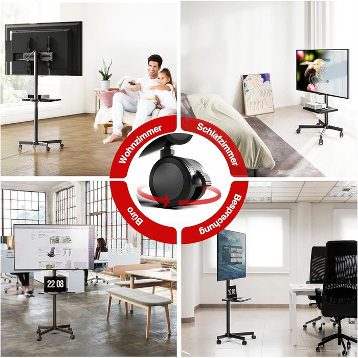 Підставка для телевізора на колесах для 32-65 дюймів, чорна, до 40 кг, VESA 400x400 мм