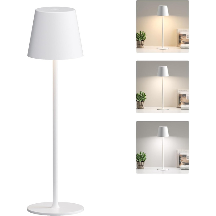 LED настільна лампа бездротова з акумулятором, 3 режими кольору, регулювання яскравості, сенсорне управління, USB-C зарядка, для дому, кемпінгу