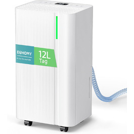 EUHOMY Електричний осушувач повітря для підвалу з відведенням води, тихий та економічний, з автоматичним розморожуванням, таймером, для квартири до 50 м² (12 л/день)