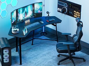 Ігровий стіл EUREKA ERGONOMIC 160x74 см - великий стіл у формі крила для ігор, ПК, дому, офісу, стрімінгу. 2 слоти для iPad. Чорний.