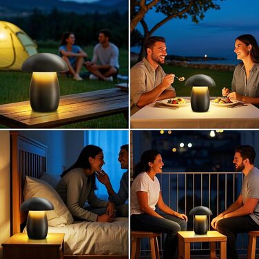FUYO Pilz Lampe Kabellos: Бездротова лампа-гриб з торшером, сенсорне керування, регулювання яскравості та функція пам'яті, сучасний дизайн для спальні, вітальні та кемпінгу, елегантний чорний колір