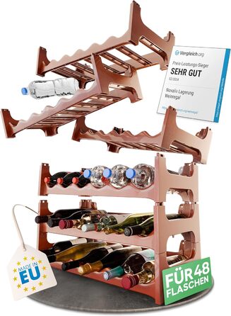 Стелаж для пляшок Novaliv на 24 пляшки, розширюваний, багатоярусний, органайзер для напоїв, для зберігання PET-пляшок, полиця для вина, коричневий