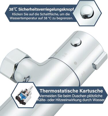 Змішувач для ванни з термостатом, настінний монтаж, для ванної кімнати (хром)