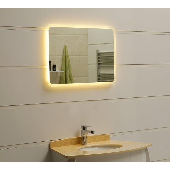 Дзеркало для ванної кімнати Dr. Fleischmann GS084N з LED-підсвічуванням (80x60 см, круглі кути, тепле біле світло)