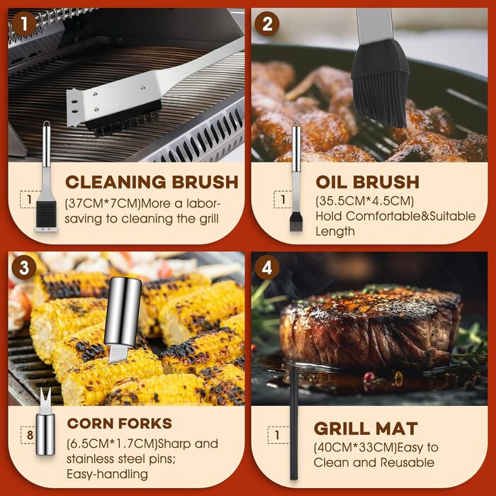 Набір гриль-посуду DRAGON RIOT з нержавіючої сталі, 29 предметів. Преміум-набір аксесуарів для гриля з лопаткою в алюмінієвому кейсі. Ідеальний подарунок для чоловіків, BBQ, для приготування їжі на відкритому повітрі.