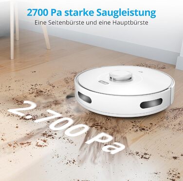 Робот-пилосос MEDION X10 SW з лазерною навігацією та функцією миття підлоги (2700Pa, 2-в-1, точна картографія, зони заборони, кілька поверхів)