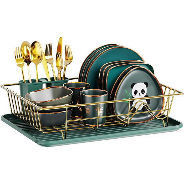 Сушарка для посуду, невелика сушарка для посуду iSPECLE з підносом компактна сушарка для посуду для кухонної шафи, (зелений)