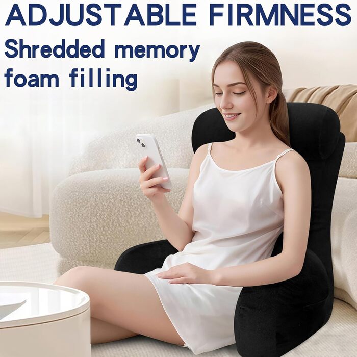 Підлогове крісло-мішок Tinuniyaa з підлокітниками, велике, для читання, роботи, перегляду телевізора, ігор та відпочинку. Максимальна висота користувача 163 см, вага 3.5 кг (Чорний, Стандартний)