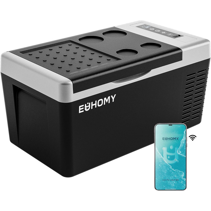EUHOMY Компресорна холодильна сумка -20℃~20℃, 12V/24V автомобільний холодильник, портативний морозильник, з керуванням через додаток для кемпінгу, подорожей, вантажних автомобілів та дому (19QT)