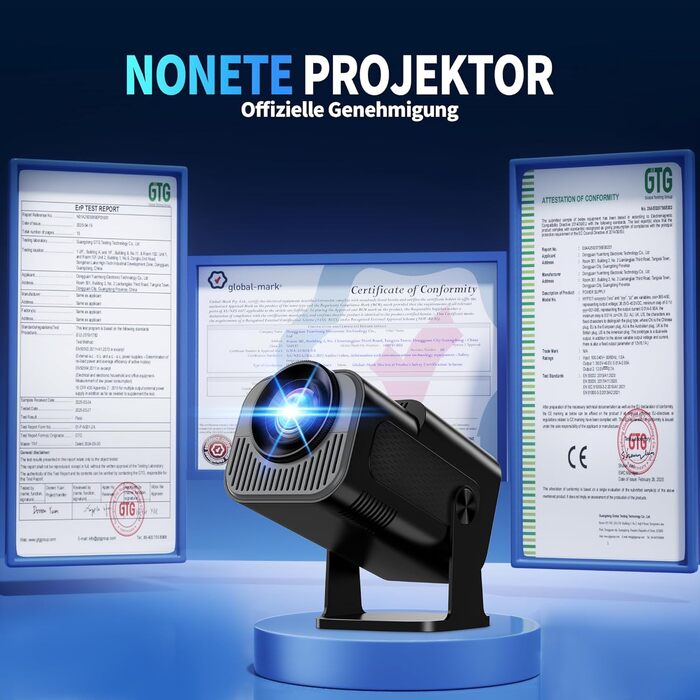 Портативний проєктор Mini Beamer 4K Full HD 1080P з WiFi 6, Bluetooth 5.2, автоматичною корекцією трапецеїдальних спотворень та підтримкою HDMI, TV Stick, Memory Stick, Laptop (білий, чорний)