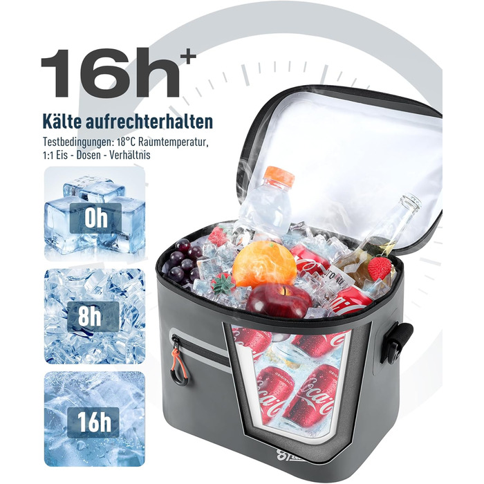 Сумка-холодильник 24л ізольована водонепроникна для кемпінгу, пікніка, пляжу та грилю - темно-сіра
