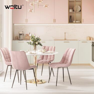 Набір обідніх стільців WOLTU, 8 шт., рожеві, для кухні, вітальні, їдальні, м'яке сидіння з велюру, металеві ніжки, до 150 кг