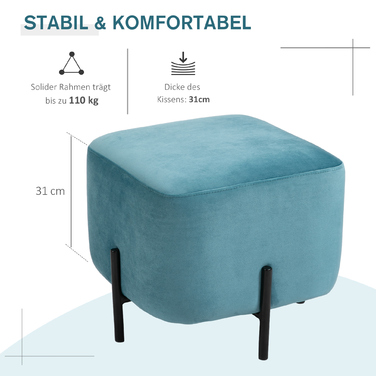 М'яка підставка для ніг HOMCOM з поліестеру та сталі 44,5 x 44,5 x 41,5 см бірюзового кольору, зручна та стильна для вашого дому