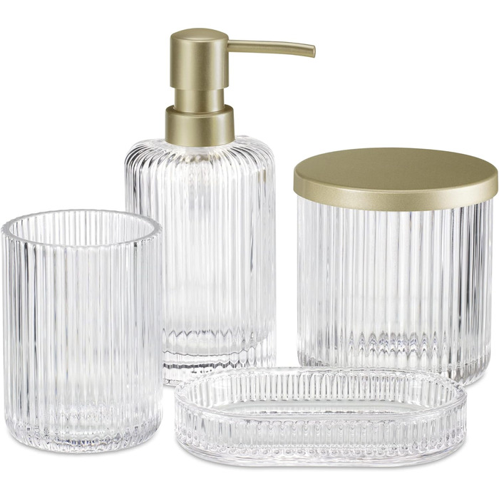 Скляний набір для ванної кімнати Navaris з 4 предметів - декоративні аксесуари для ванної кімнати - чорний (металеве золото)