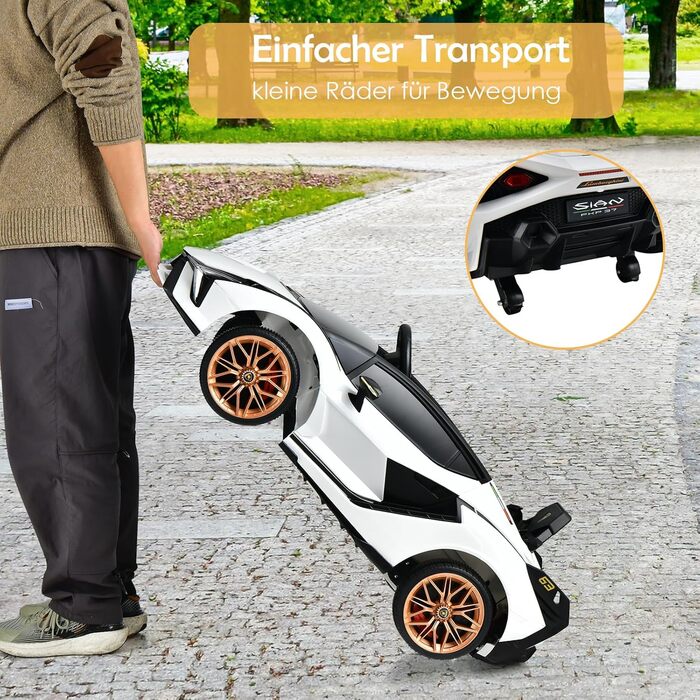 Дитячий електромобіль Lamborghini 12V COSTWAY з пультом, MP3, радіо, музикою та LED-фарами, для дітей 3-8 років, білий