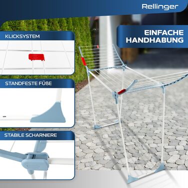 RELLINGER® Сушарка для білизни - розкладна XXL, 18 метрів сушіння - преміум якість, нековзна, для балкону
