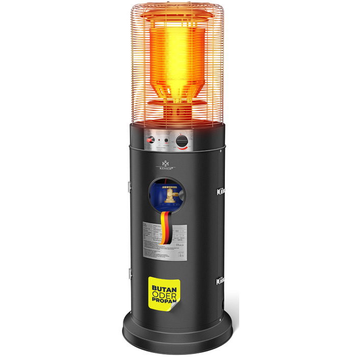 Газовий обігрівач KESSER® KE12 - Тепло для тераси: 10 кВт, з захисним чохлом, чорний (Газовий балон не входить у комплект)