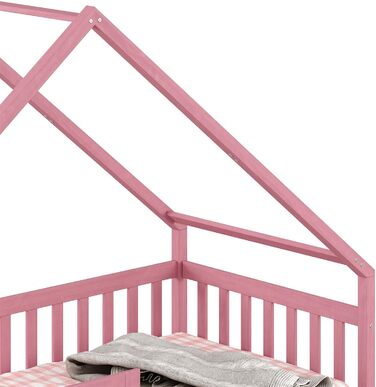 Ліжко-будиночок IDIMEX ALVA Монтессорі з масиву сосни, дитяче ліжечко з дахом, вігвам-ліжко з шухлядами (рожевий)