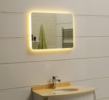 Дзеркало для ванної кімнати Dr. Fleischmann GS084N з LED-підсвічуванням (80x60 см, круглі кути, тепле біле світло)