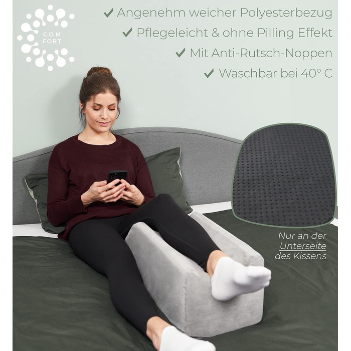 Піднімна подушка для ніг Well B4: підтримка ніг та колін, для лікування вен, сіра