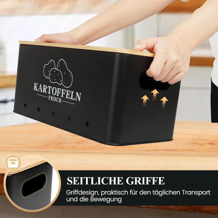 Набір контейнерів для картоплі, цибулі та часнику, 3 шт. з бамбуковим кришками, бежевий (Moz-O-PBDE02-BK)