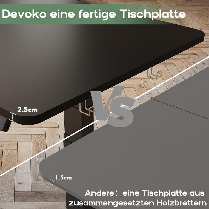 Електричний стіл Devoko з регулюванням висоти 140x70см, 3-х складний телескоп, 4 пам'яті, чорний