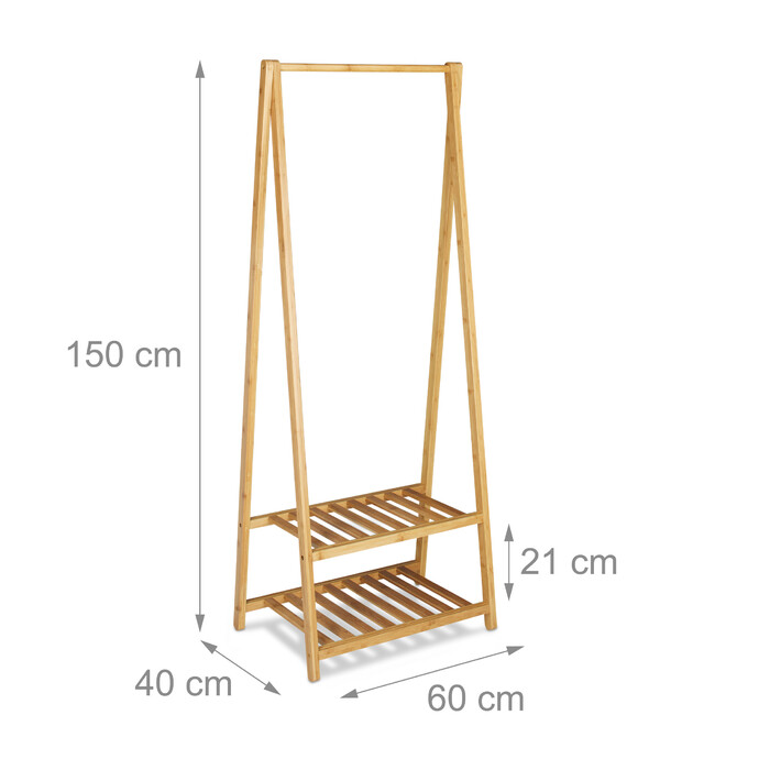 Бамбукова вішалка для одягу Relaxdays з 2 полицями для взуття