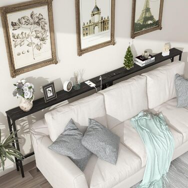 VEDECASA Консоль з 2 висувними ящиками, 2 шт. (240 x 15 x 80 см), зі стільницею, розеткою та USB-портами, чорний – для вітальні, передпокою, офісу