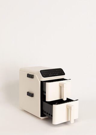 Фритюрниця без олії повітряного приготування 4.2L з пароваркою / Об'єм 5-6 порцій, 6 програм, скляна корзина, регулювання часу та температури, 1300W (11.2L ДУАЛЬНА СТАК, Кремовий білий)