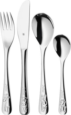 Дитячий столовий набір WMF Safari (4 шт.), з гравіюванням імені, від 3 років, Cromargan нержавіюча сталь, полірована, подарунок на хрещення або день народження