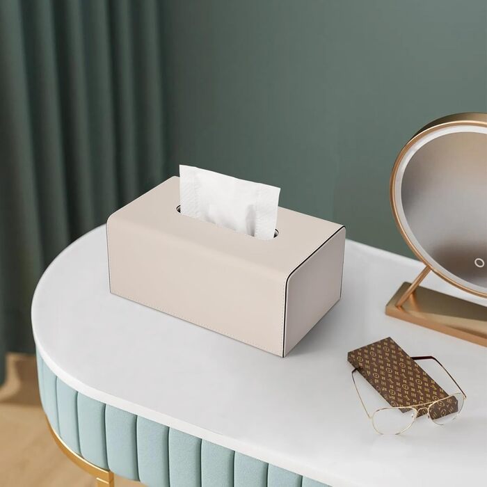 Склянка для серветок KingFOM з PU шкіри, бежевого кольору, прямокутна - для офісу, авто, дому