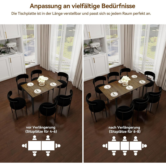 Розсувний стіл Artethys 105/150x70 см - індустріальний обідній стіл для кухні, вітальні, їдальні. Прямокутна стільниця, дерев'яний стіл на металевих ніжках, на 4-6 осіб