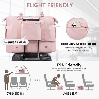 Спортивна сумка LOVEVOOK для подорожей, жіноча, 37L, рожева: Weekender, культ. сумка, відділення для взуття та мокрих речей