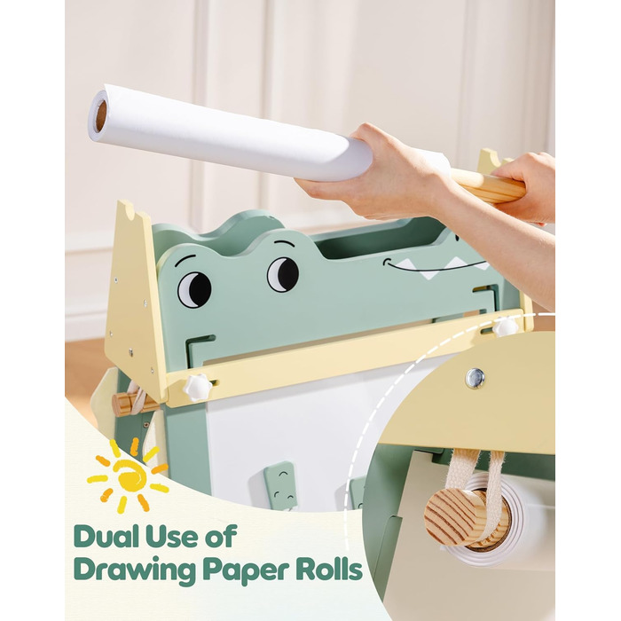 Мольберт для малювання ROBOTIME Alligator – 3-в-1, регульована висота, дерев'яний мольберт з магнітною дошкою, крейдяною дошкою та держателем для рулонів паперу, дитяча арт-станція для хлопчиків та дівчаток