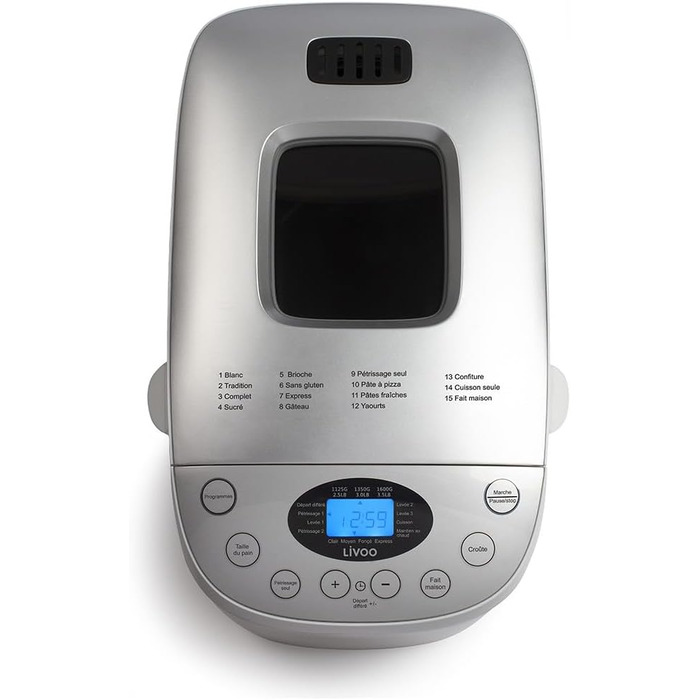 Хлібопекарня LIVOO DOP205W біла з цифровим дисплеєм та 15 програмами