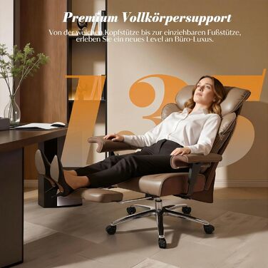 Офісний стілець Efomao XXL 200 кг з підставкою для ніг, штучна шкіра, висока спинка, регульовані підлокітники, підтримка попереку, сірий. Для дому та офісу