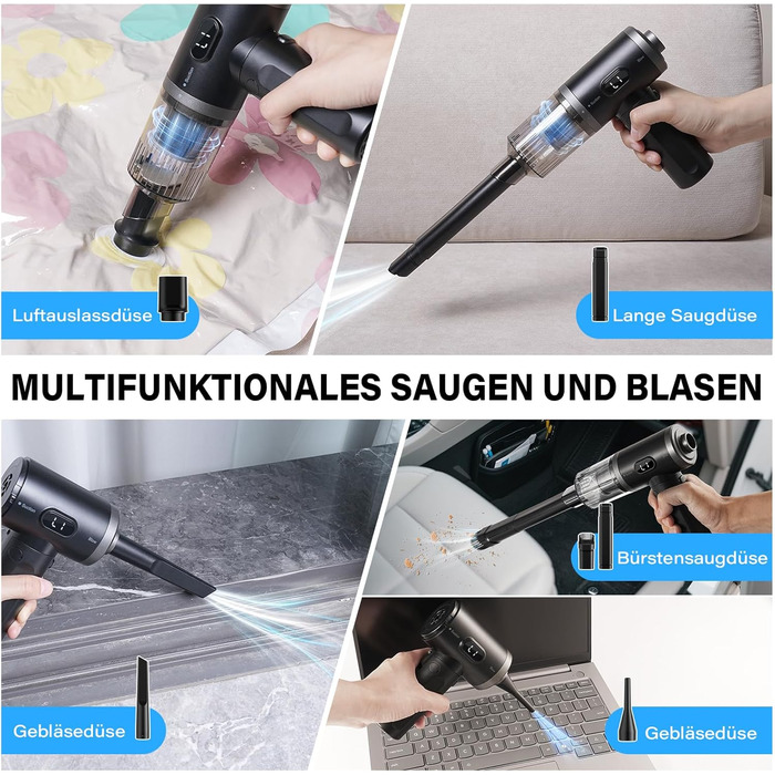 Аккумуляторний автомобільний пилосос APPS2Car 15000Па, бездротовий ручний пилосос з цифровим дисплеєм, складаний дизайн та 2 HEPA-фільтрами для авто, дому та кухні