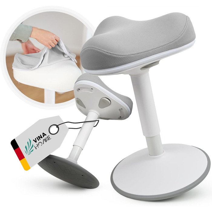 Офісний стілець Zip SH-01S з знімним чохлом | Ергономічний стілець для роботи та відпочинку | Має ефект гойдання, регулювання висоти (47-65 см), сертифікований IGR | Колір: світло-сірий