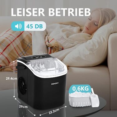 Машина для приготування льоду EUHOMY, 12 кг/24 год, чорна, самоочисна, 1.2 л