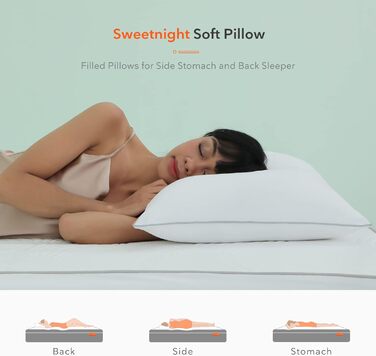 Подушка для сну Sweetnight, наповнювач 550 г, для всіх положень сну (1, 48x74 см)