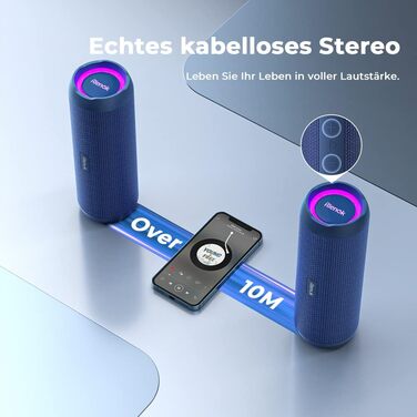 Bluetooth Портативна Колонка RIENOK з підсвічуванням, IPX7, Бас, 3600 mAh, Синій