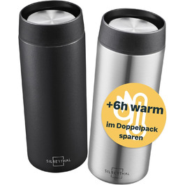 Термокружка SILBERTHAL 350 мл з нержавіючої сталі та керамікою – витримує до 6 годин тепла та 12 годин холоду (чорний + сріблястий)