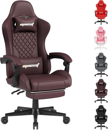 Ігровий крісло з підніжкою, регульованими підлокітниками та підтримкою попереку, ергономічне крісло для офісу з високою спинкою для дорослих, велике та високе крісло для робочого столу (Коричневий)