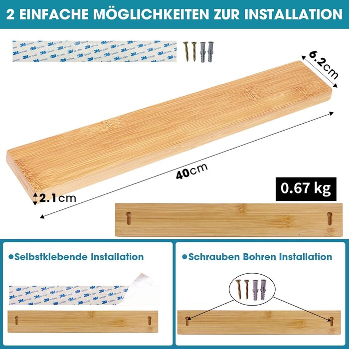 Покращений 50 см Магнітний ніж, надміцний тримач для ножів з нержавіючої сталі, настінний тримач з магнітною планкою, самоклеючий простий в установці, тримач для ножів з магнітною стрічкою для організованої кухні (02 бамбука-40 см)