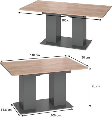 Розсувний обідній стіл Vicco Dix, 140x90 см, антрацит/дуб Золота сила