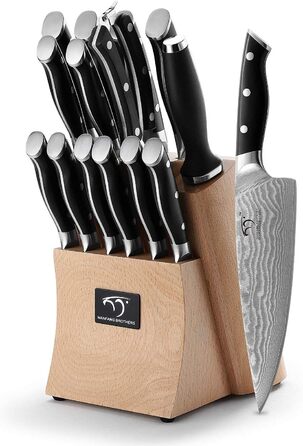 Набір кухонних ножів Дамаск з дерев'яним блоком, професійний набір ножів для кухні, VG10 сталь, 67 шарів, преміум якість